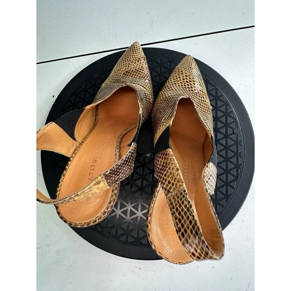 Latitude Femme Leather Snake Embossed Brown Heel Shoes Size 36 / 6